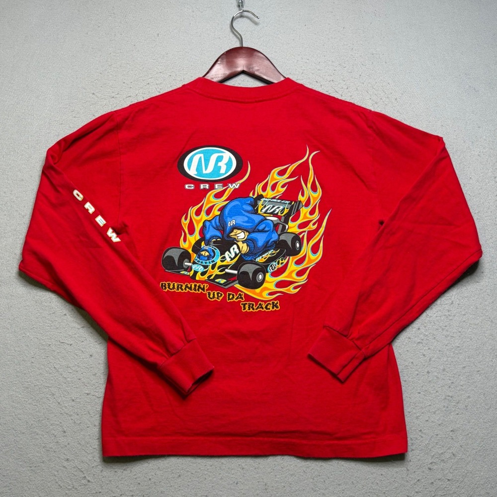 No Rules Crew Long Sleeve Shirt Boys Large Red Y2K Racing Go Kart Flame Graphic